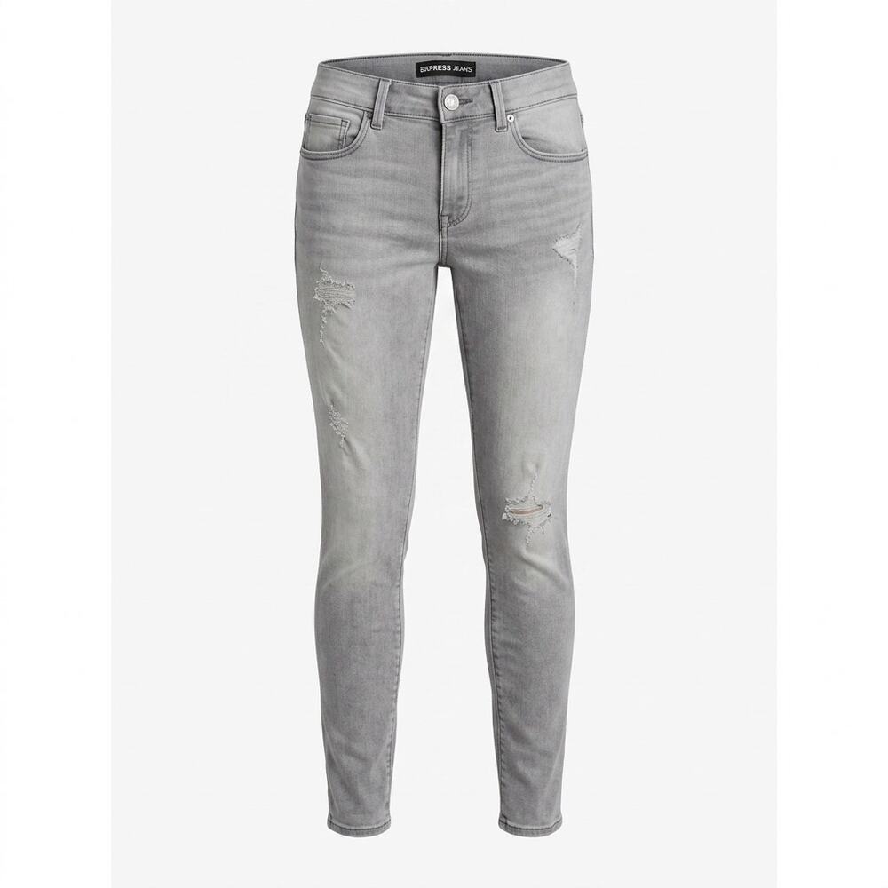 Express MIA Gray Distressed Mid Rise Skinny Stretch Jeans Women Size 4